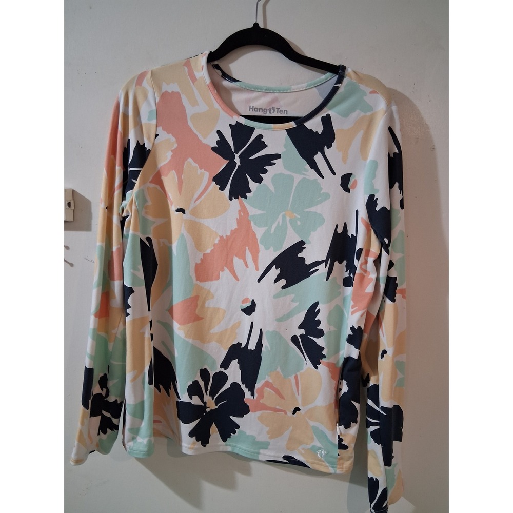 Hang Ten Womens Floral UPF 50+ Sun Shirt Long Sleeve Side Pocket Multicolor L